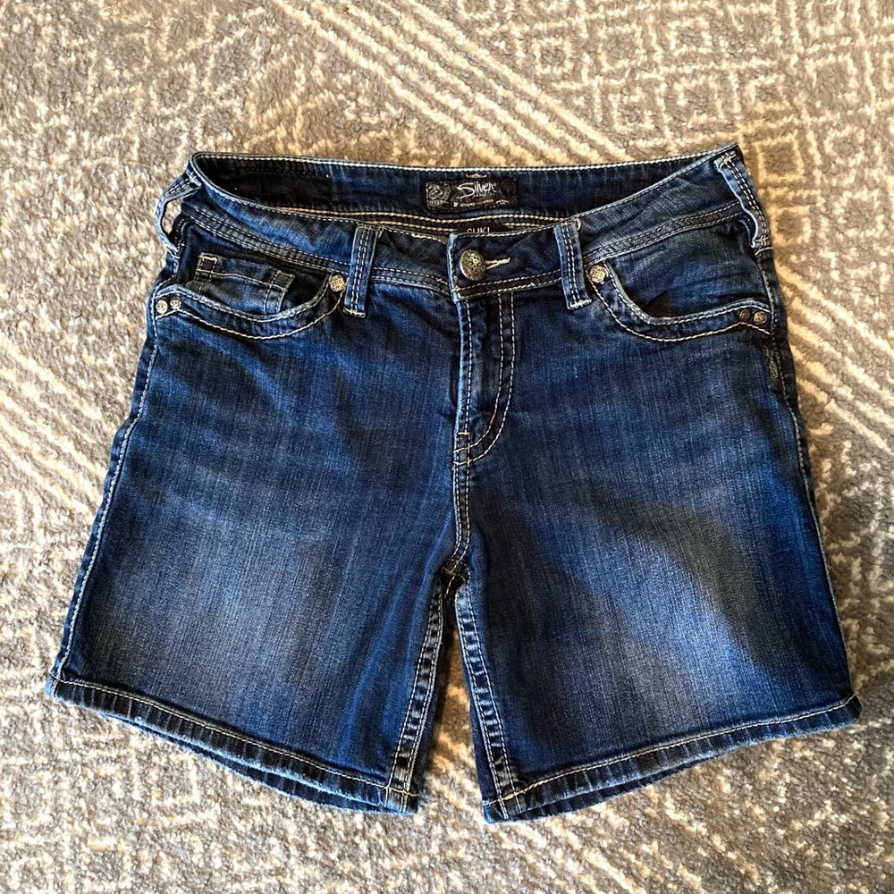Silver denim shorts